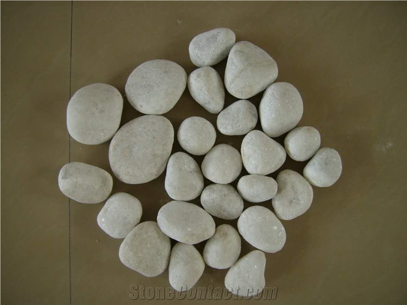 Fargo Snow White Marble Tumbled Pebbles, China White Gravels, White Tumbled Aggregates, Tumbled Round White Pebble Stone Driveways