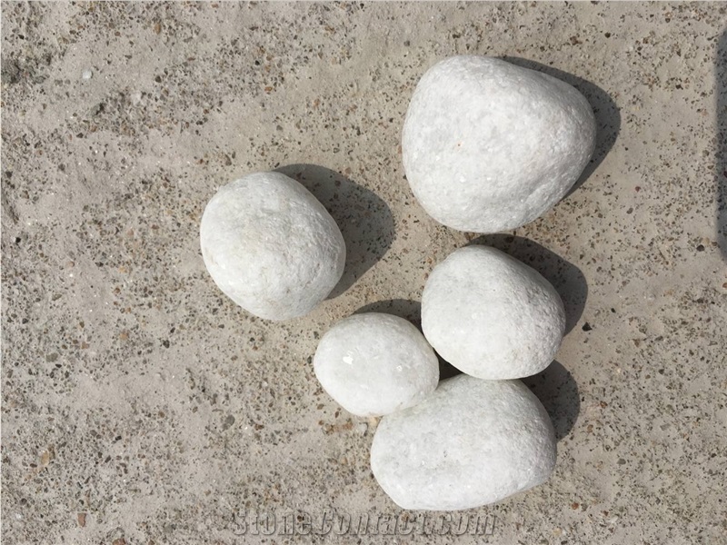 Fargo Snow White Marble Tumbled Pebbles, China White Gravels, White Tumbled Aggregates, Tumbled Round White Pebble Stone Driveways
