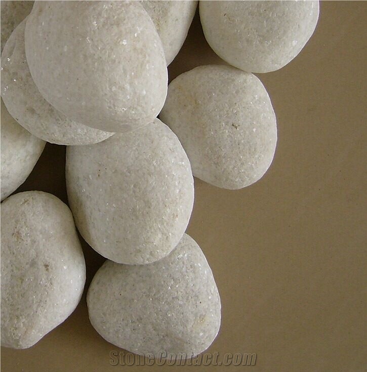 Fargo Snow White Marble Tumbled Pebbles, China White Gravels, White Tumbled Aggregates, Tumbled Round White Pebble Stone Driveways