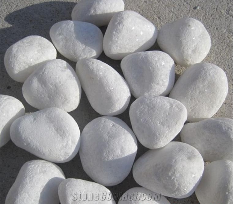 Fargo Snow White Marble Tumbled Pebbles, China White Gravels, White Tumbled Aggregates, Tumbled Round White Pebble Stone Driveways