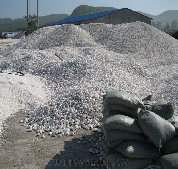 Fargo Snow White Marble Tumbled Pebbles, China White Gravels, White Tumbled Aggregates, Tumbled Round White Pebble Stone Driveways