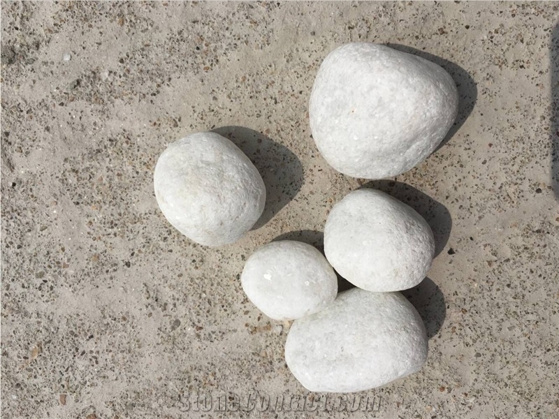 Fargo Snow White Marble Tumbled Pebbles, China White Gravels, White Tumbled Aggregates, Tumbled Round White Pebble Stone Driveways