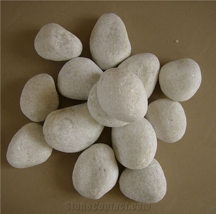 Fargo Snow White Marble Tumbled Pebbles, China White Gravels, White Tumbled Aggregates, Tumbled Round White Pebble Stone Driveways