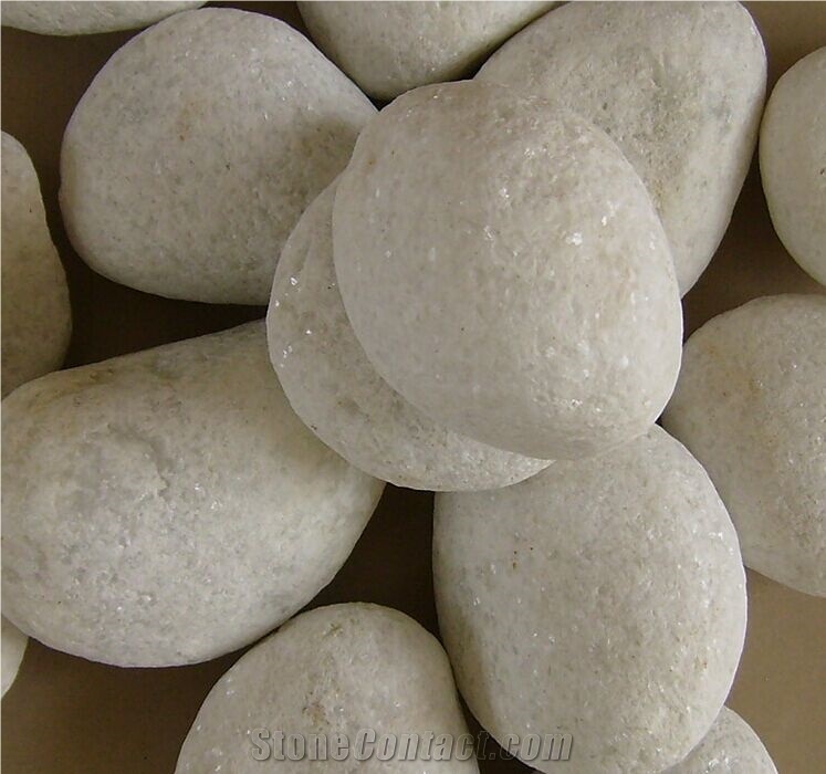 Fargo Snow White Marble Tumbled Pebbles, China White Gravels, White Tumbled Aggregates, Tumbled Round White Pebble Stone Driveways