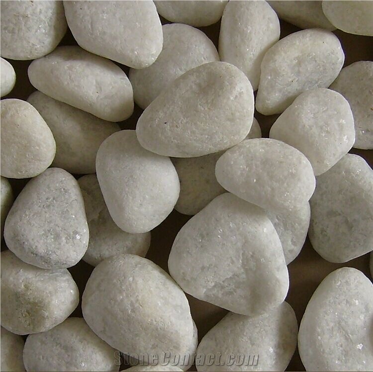 Fargo Snow White Marble Tumbled Pebbles, China White Gravels, White Tumbled Aggregates, Tumbled Round White Pebble Stone Driveways