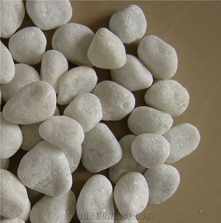 Fargo Snow White Marble Tumbled Pebbles, China White Gravels, White Tumbled Aggregates, Tumbled Round White Pebble Stone Driveways