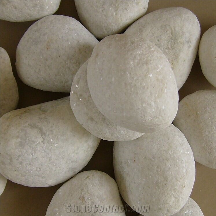 Fargo Snow White Marble Tumbled Pebbles, China White Gravels, White Tumbled Aggregates, Tumbled Round White Pebble Stone Driveways