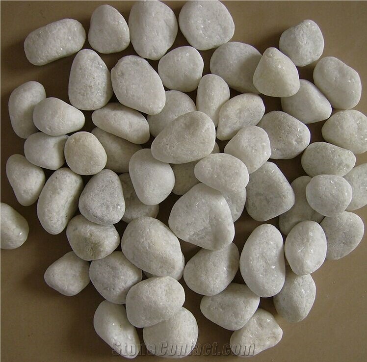 Fargo Snow White Marble Tumbled Pebbles, China White Gravels, White Tumbled Aggregates, Tumbled Round White Pebble Stone Driveways