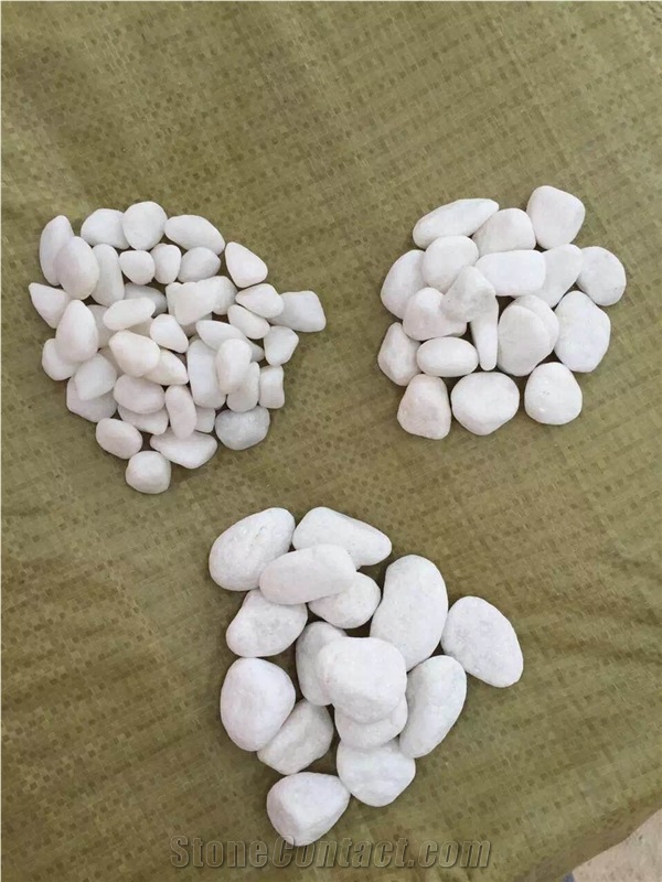 Fargo Snow White Marble Tumbled Pebbles, China White Gravels, White Tumbled Aggregates, Tumbled Round White Pebble Stone Driveways