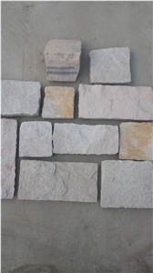 Fargo White Sandstone Castled Wall Stone, China White Sandstone Random Flagstone, Irregular White Flagstones