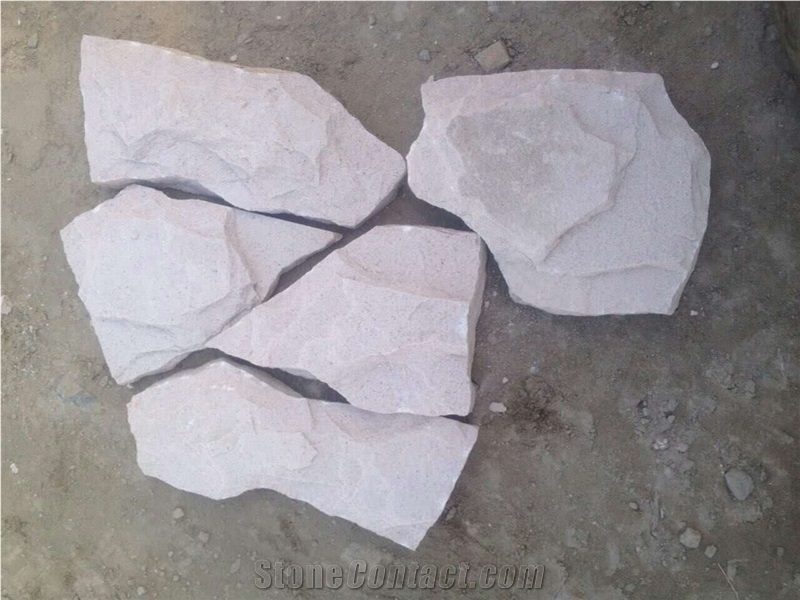 Fargo White Sandstone Irregular Mushroomed Wall Cladding Pieces, China White Sandstone Random Shape Mushroomed Wall Stone, Split Face White Mushroom Stone