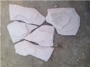 Fargo White Sandstone Irregular Mushroomed Wall Cladding Pieces, China White Sandstone Random Shape Mushroomed Wall Stone, Split Face White Mushroom Stone
