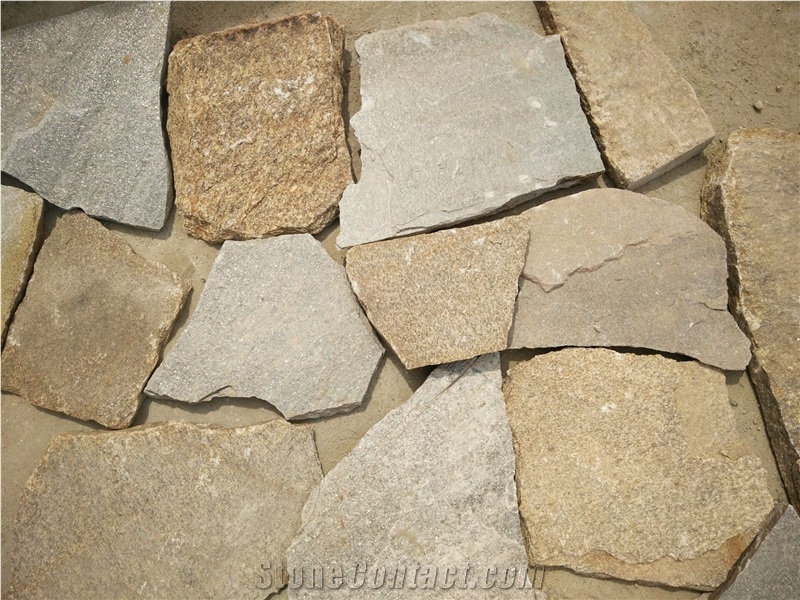 Fargo Yellow Quartzite Irregular Flagstone, China Multicolor Quartzite Random Wall Cladding Pieces, China Quartzite Random Shape Flagstone Road Paving