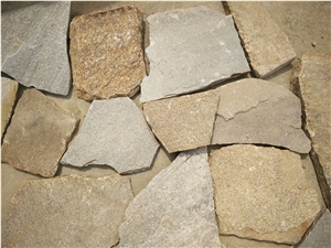 Fargo Yellow Quartzite Irregular Flagstone, China Multicolor Quartzite Random Wall Cladding Pieces, China Quartzite Random Shape Flagstone Road Paving