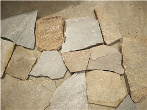Fargo Yellow Quartzite Irregular Flagstone, China Multicolor Quartzite Random Wall Cladding Pieces, China Quartzite Random Shape Flagstone Road Paving