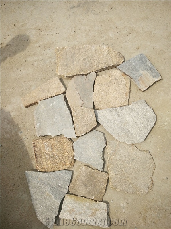 Fargo Yellow Quartzite Irregular Flagstone, China Multicolor Quartzite Random Wall Cladding Pieces, China Quartzite Random Shape Flagstone Road Paving