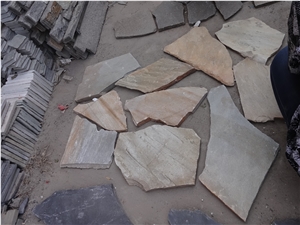 Fargo Yellow Slate Random Flagstones, China Golden Slate Loose Irregular Wall Cladding, Yellow Slate Flagstones for Walkway Pavers/Road Paving