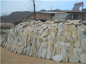 Fargo Yellow Slate Random Flagstones, China Golden Slate Loose Irregular Wall Cladding, Yellow Slate Flagstones for Walkway Pavers/Road Paving