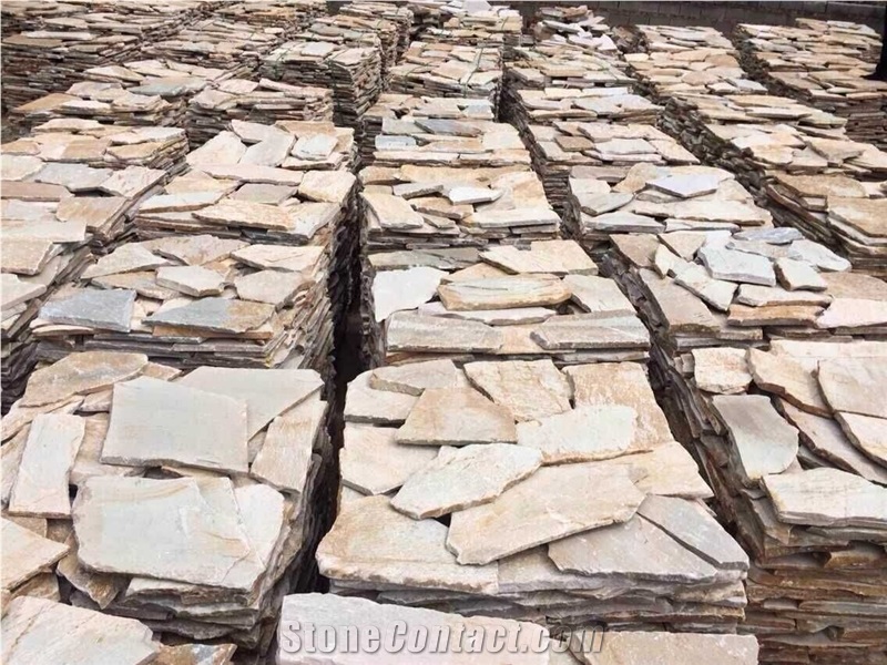 Fargo Yellow Slate Random Shape Flagstones, China Yellow Slate/014 Irregular Flagstone for Walling/Road Paving