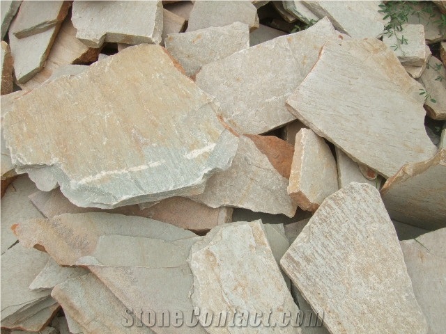 Fargo Yellow Slate Random Shape Flagstones, China Yellow Slate/014 Irregular Flagstone for Walling/Road Paving
