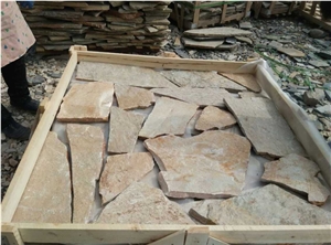 Fargo Yellow Slate Random Shape Flagstones, China Yellow Slate/014 Irregular Flagstone for Walling/Road Paving