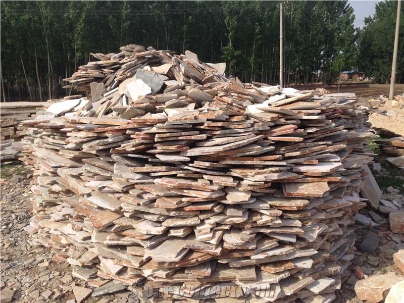 Fargo Yellow Slate Random Shape Flagstones, China Yellow Slate/014 Irregular Flagstone for Walling/Road Paving