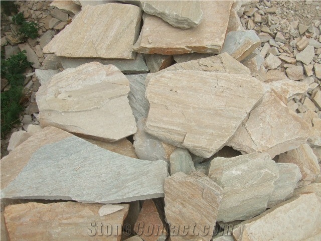 Fargo Yellow Slate Random Shape Flagstones, China Yellow Slate/014 Irregular Flagstone for Walling/Road Paving