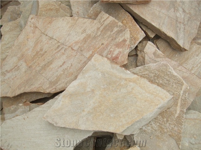 Fargo Yellow Slate Random Shape Flagstones, China Yellow Slate/014 Irregular Flagstone for Walling/Road Paving