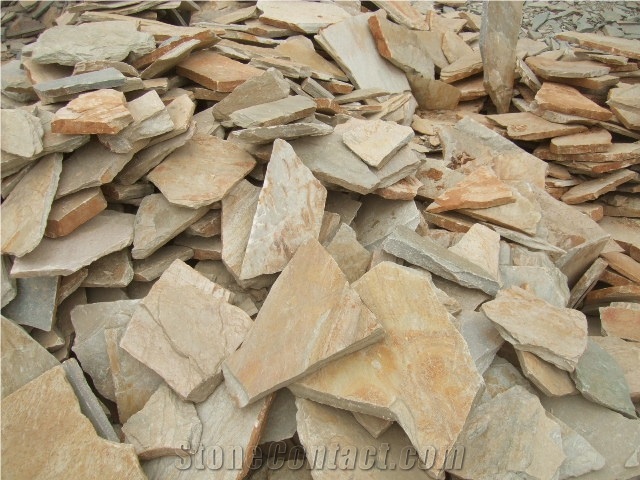 Fargo Yellow Slate Random Shape Flagstones, China Yellow Slate/014 Irregular Flagstone for Walling/Road Paving