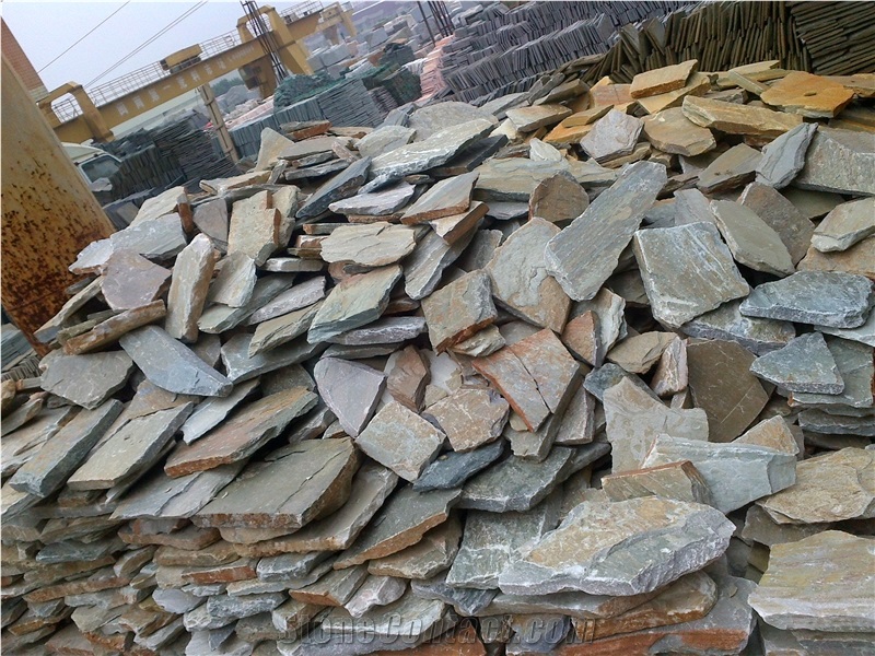 Fargo Yellow Slate Random Shape Flagstones, China Yellow Slate/014 Irregular Flagstone for Walling/Road Paving