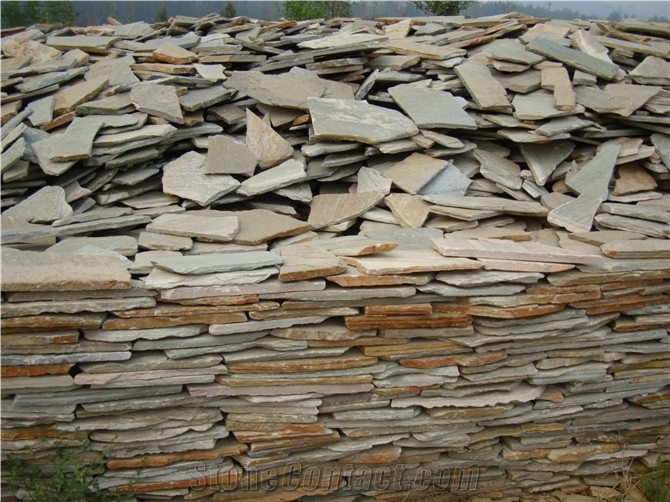 Fargo Yellow Slate Random Shape Flagstones, China Yellow Slate/014 Irregular Flagstone for Walling/Road Paving
