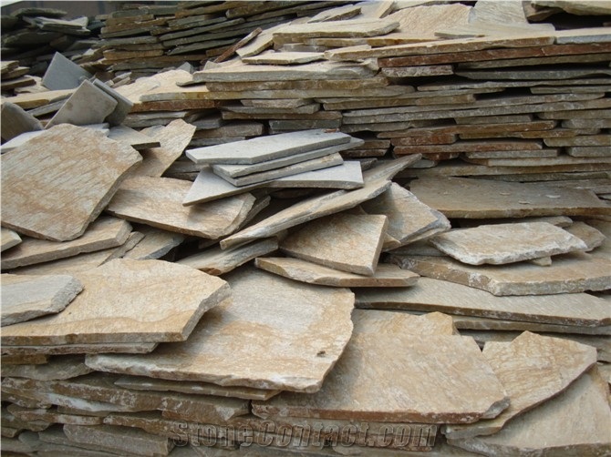 Fargo Yellow Slate Random Shape Flagstones, China Yellow Slate/014 Irregular Flagstone for Walling/Road Paving