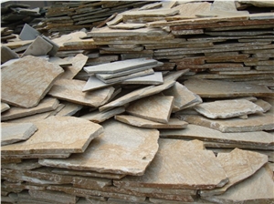 Fargo Yellow Slate Random Shape Flagstones, China Yellow Slate/014 Irregular Flagstone for Walling/Road Paving