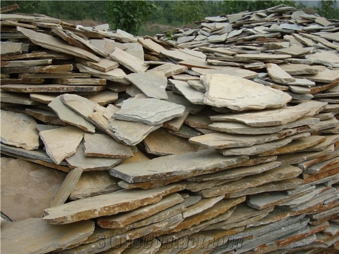 Fargo Yellow Slate Random Shape Flagstones, China Yellow Slate/014 Irregular Flagstone for Walling/Road Paving