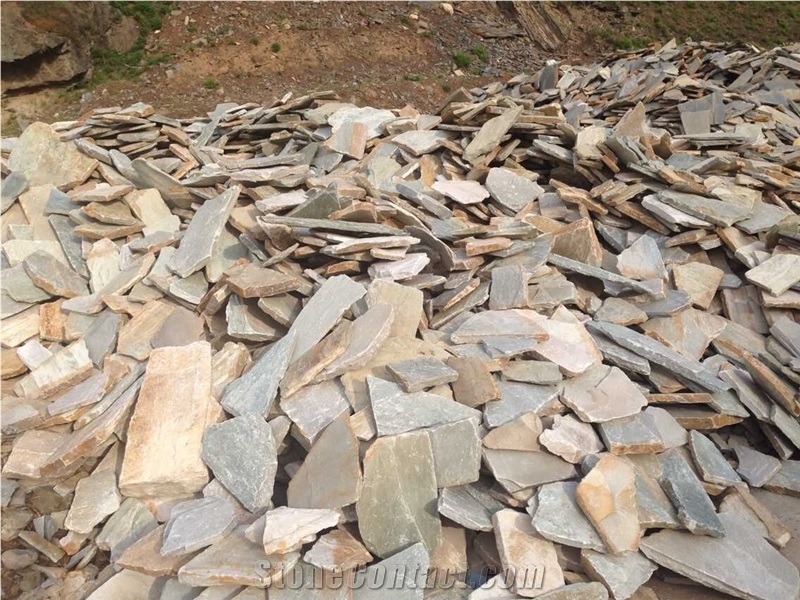 Fargo Yellow Slate Random Shape Flagstones, China Yellow Slate/014 Irregular Flagstone for Walling/Road Paving
