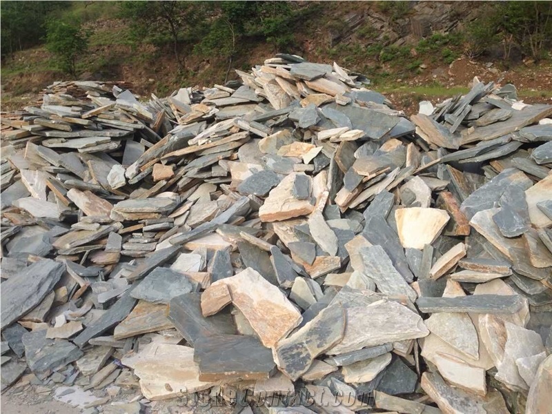 Fargo Yellow Slate Random Shape Flagstones, China Yellow Slate/014 Irregular Flagstone for Walling/Road Paving