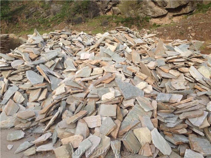 Fargo Yellow Slate Random Shape Flagstones, China Yellow Slate/014 Irregular Flagstone for Walling/Road Paving