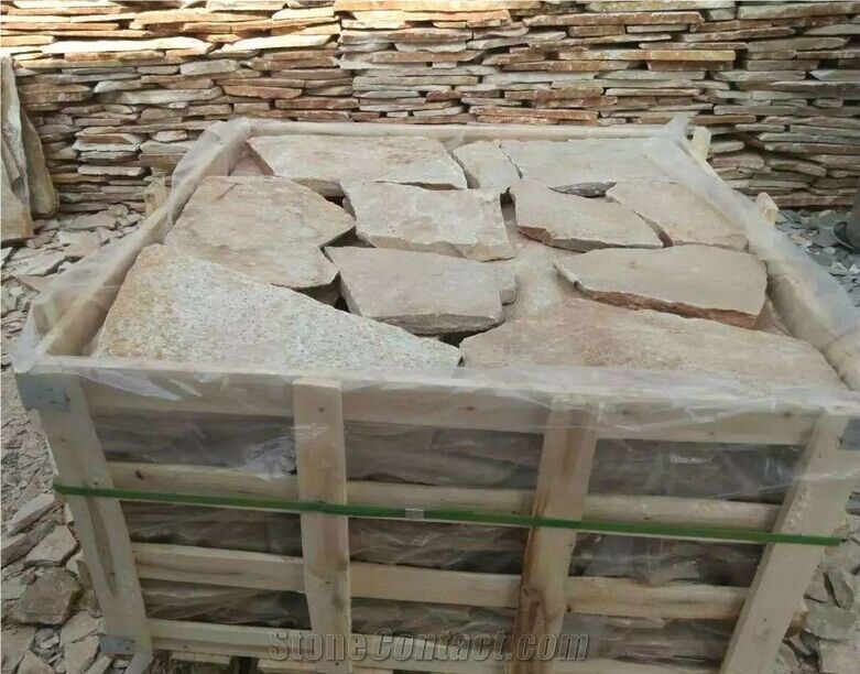 Fargo Yellow Slate Random Shape Flagstones, China Yellow Slate/014 Irregular Flagstone for Walling/Road Paving