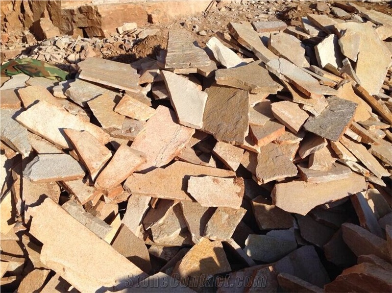 Fargo Yellow Slate Random Shape Flagstones, China Yellow Slate/014 Irregular Flagstone for Walling/Road Paving
