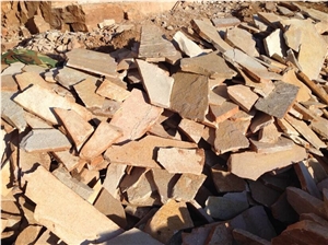 Fargo Yellow Slate Random Shape Flagstones, China Yellow Slate/014 Irregular Flagstone for Walling/Road Paving