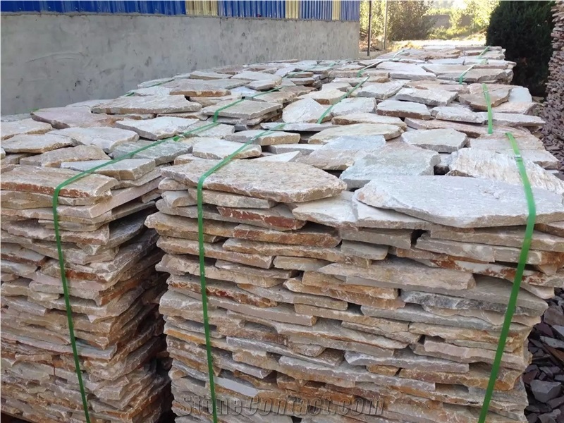 Fargo Yellow Slate Random Shape Flagstones, China Yellow Slate/014 Irregular Flagstone for Walling/Road Paving
