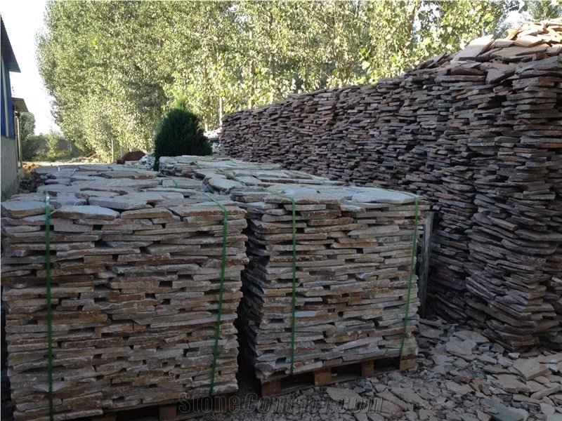 Fargo Yellow Slate Random Shape Flagstones, China Yellow Slate/014 Irregular Flagstone for Walling/Road Paving