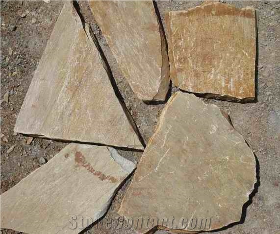 Fargo Yellow Slate Random Shape Flagstones, China Yellow Slate/014 Irregular Flagstone for Walling/Road Paving