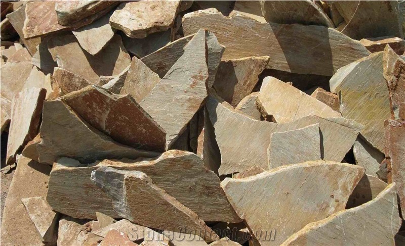 Fargo Yellow Slate Random Shape Flagstones, China Yellow Slate/014 Irregular Flagstone for Walling/Road Paving