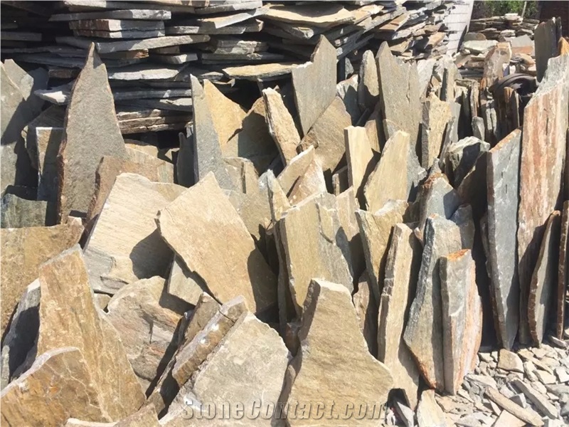 Fargo Yellow Slate Random Shape Flagstones, China Yellow Slate/014 Irregular Flagstone for Walling/Road Paving
