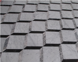 3d Marble Wall and Floor Tiles, Bianco Carrara White Marble 3d Waterjet Medallions Pattern for Flooring