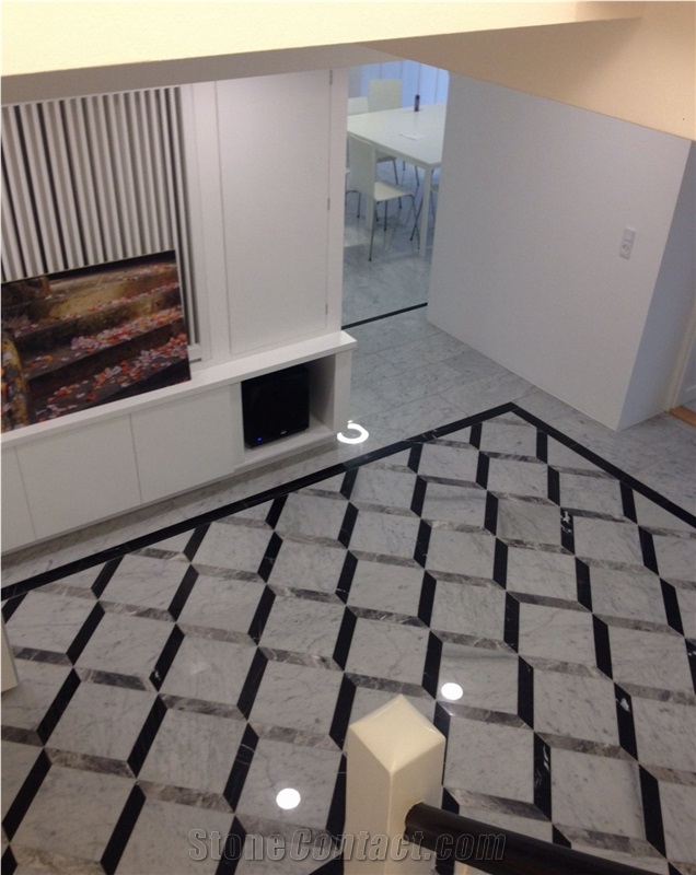 Bianco Carrara Silver Mink Nero Marqiua 3d Marble Floor Thin Tile Flooring