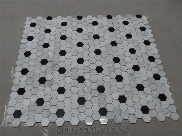 Black and White Marble Hexagon Mosaic Tile ,Polished Mosaic Hexagon Mosaic for Interior Decoration