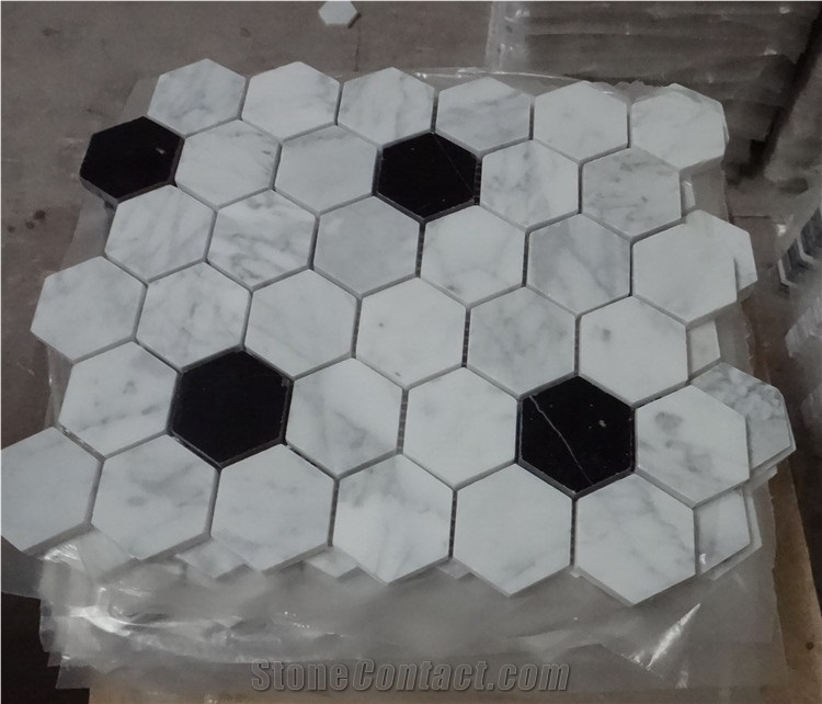 Black and White Marble Hexagon Mosaic Tile ,Polished Mosaic Hexagon Mosaic for Interior Decoration
