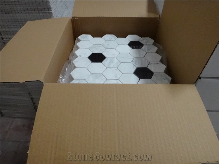 Black and White Marble Hexagon Mosaic Tile ,Polished Mosaic Hexagon Mosaic for Interior Decoration